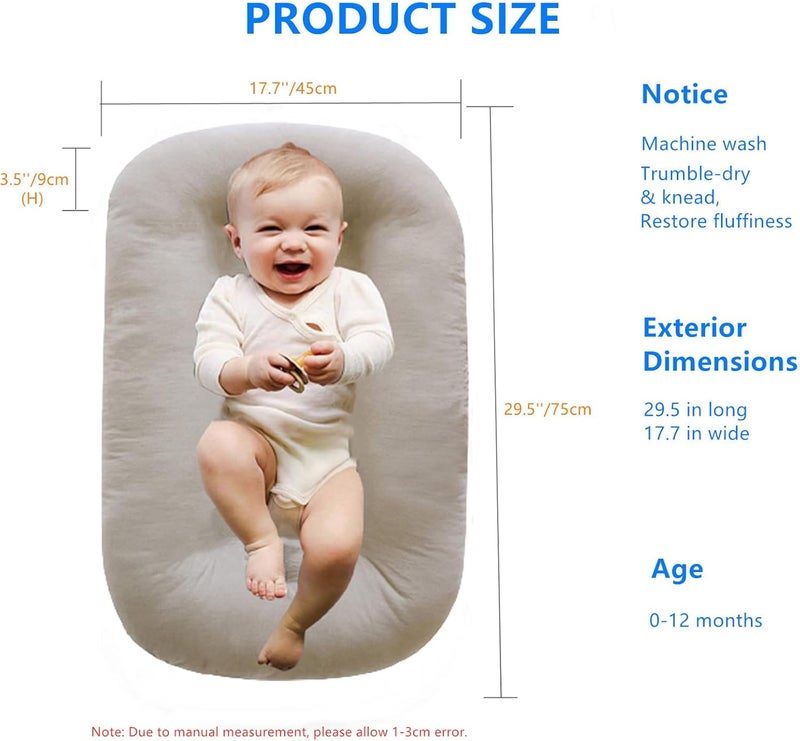 Loevin Baby Lounger Play Mat,Baby Lounger for Newborn Tummy Time for Babies in Flat Surface,0° Angle Newborn Loungers Babies Nest for Boys & Girls 0-12 Months(English Apricot) - Image 3